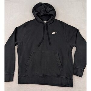 Nike‎ Hoodie Men's M Black Pullover White Embroidered Swoosh Kangaroo Pocket